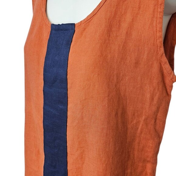 Bryn Walker Womens 100% Linen Colour Block Round Neck Long Tunic Tank, Size XS - Picture 8 of 9
